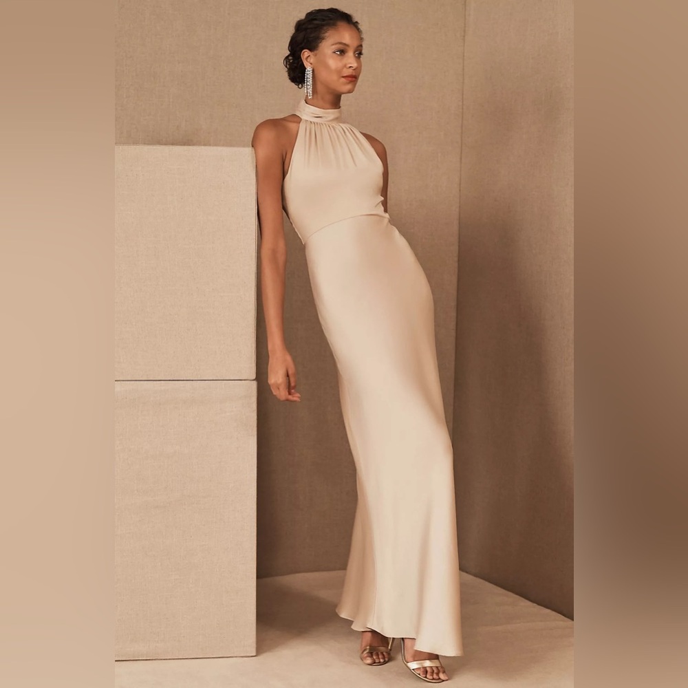 BHLDN Esme High Neck Satin Dress